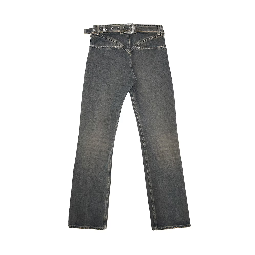 Back Buckle Boot Cut Jeans - Indigo