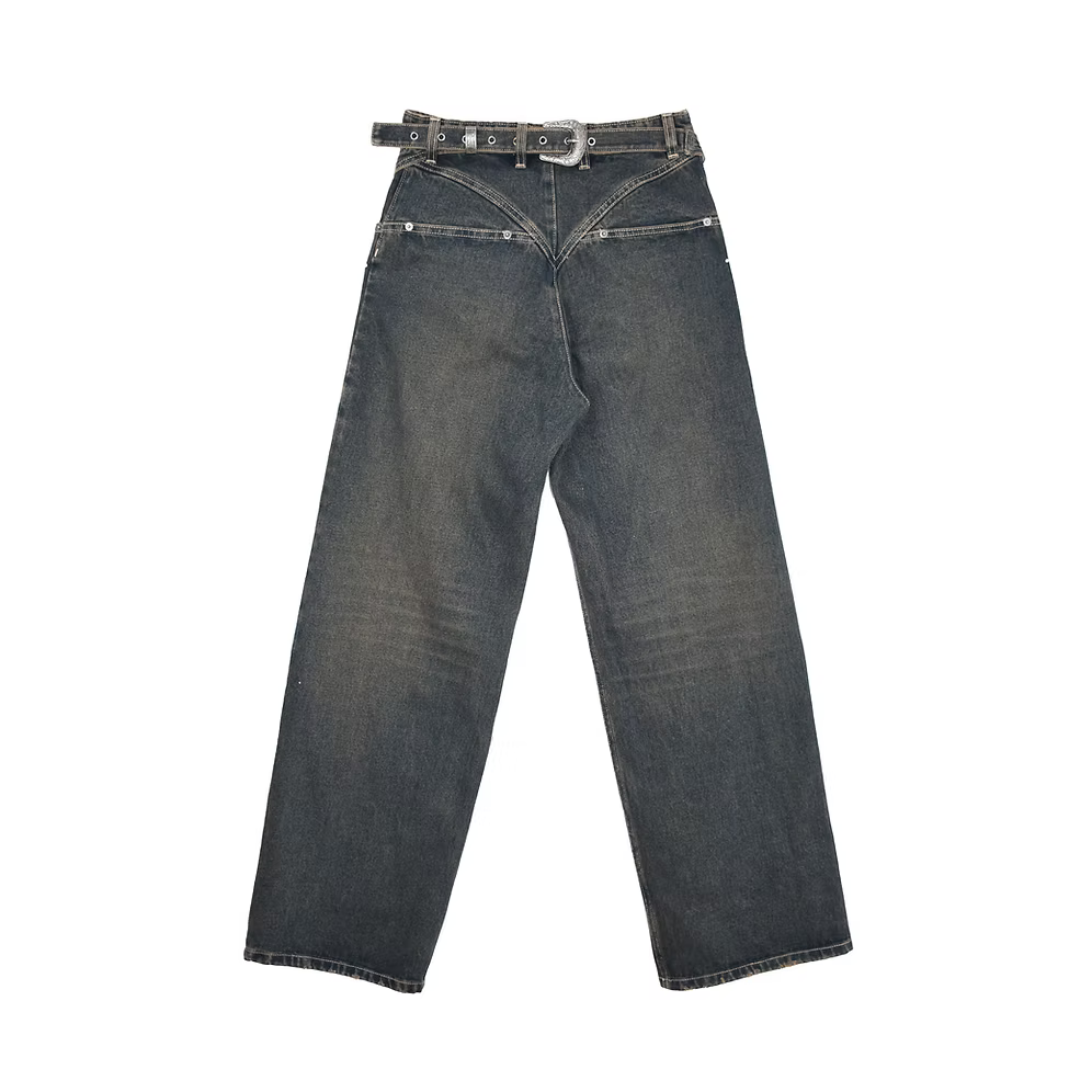 Back Buckle Wide Leg Jeans - Indigo