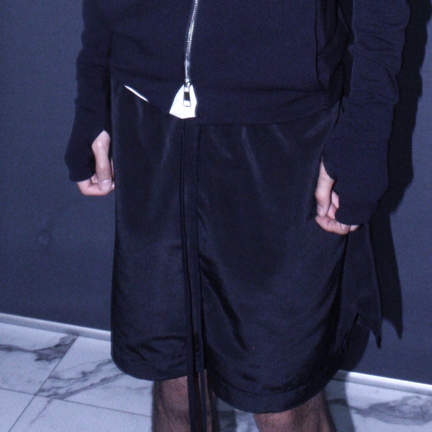 BLACK TAFFETA SHORTS