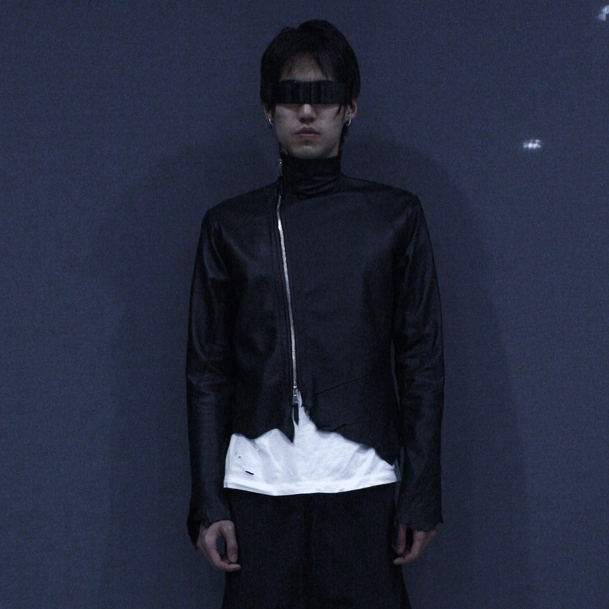 BLACK SIDE ZIP RAW LEATHER JACKET