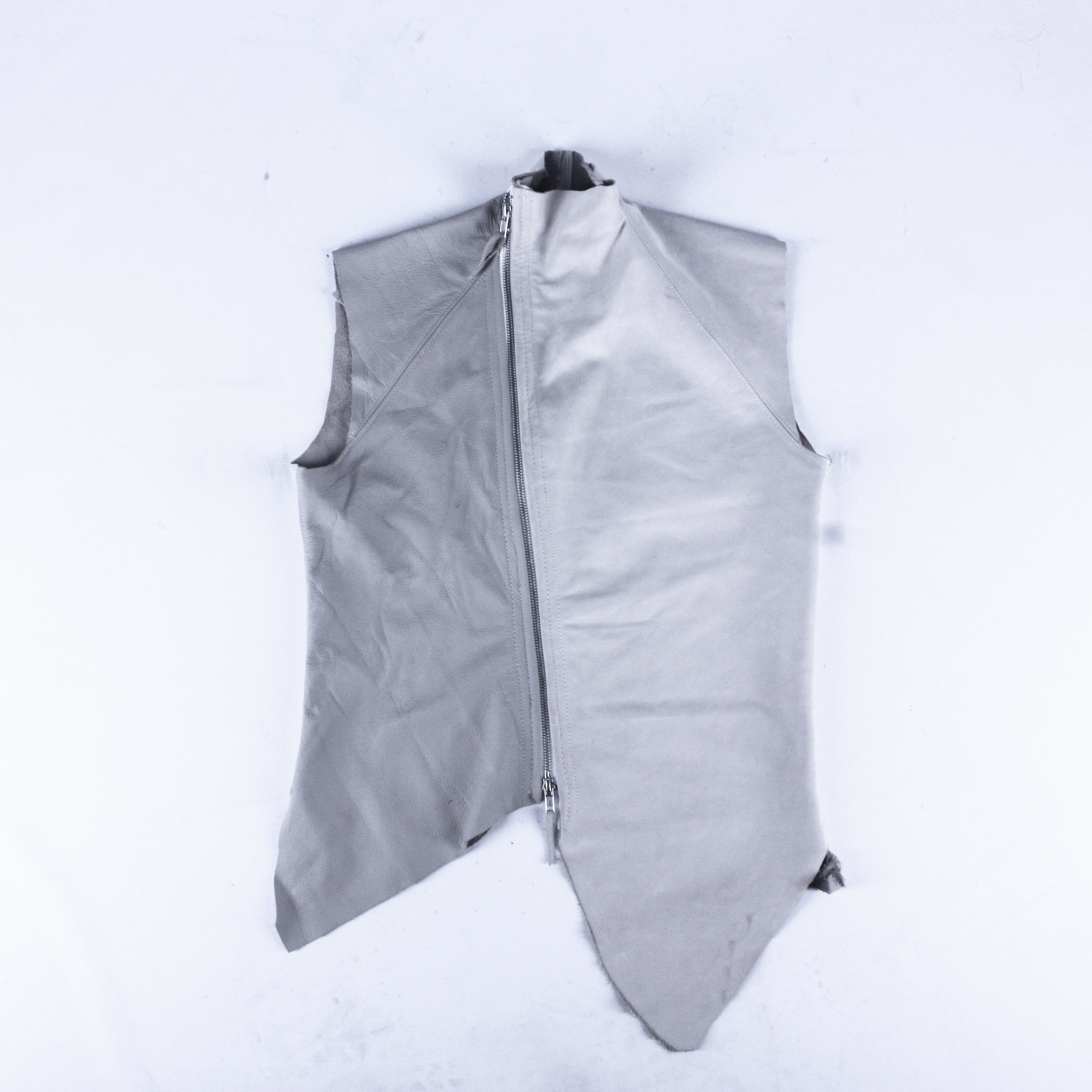 WHITE SIDE ZIP RAW LEATHER VEST