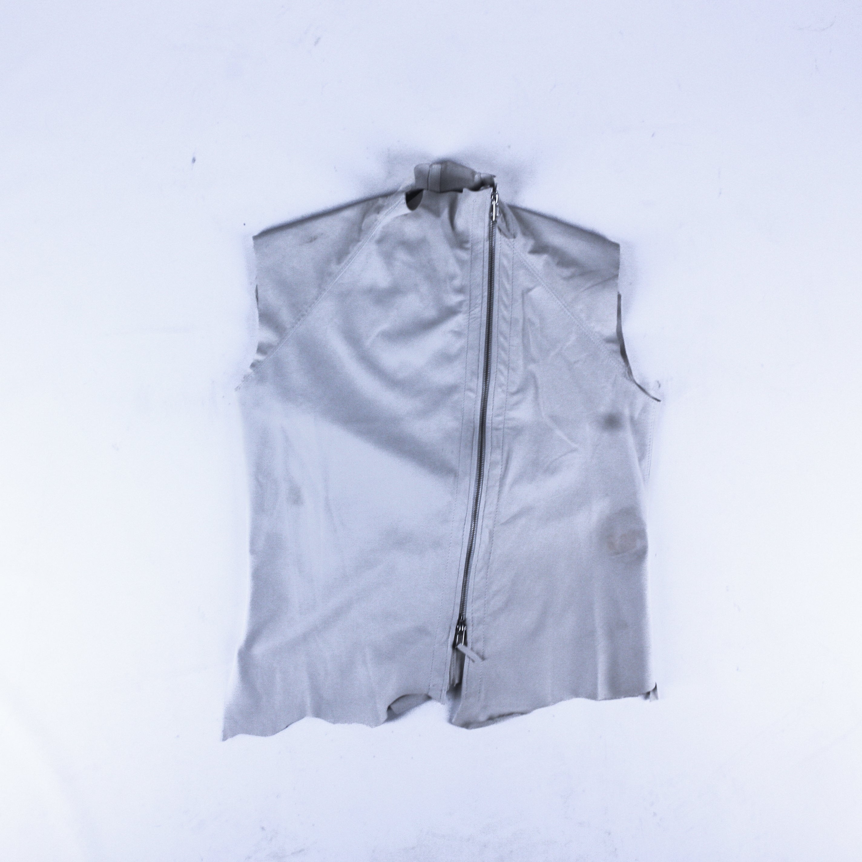 WHITE SIDE ZIP RAW LEATHER VEST