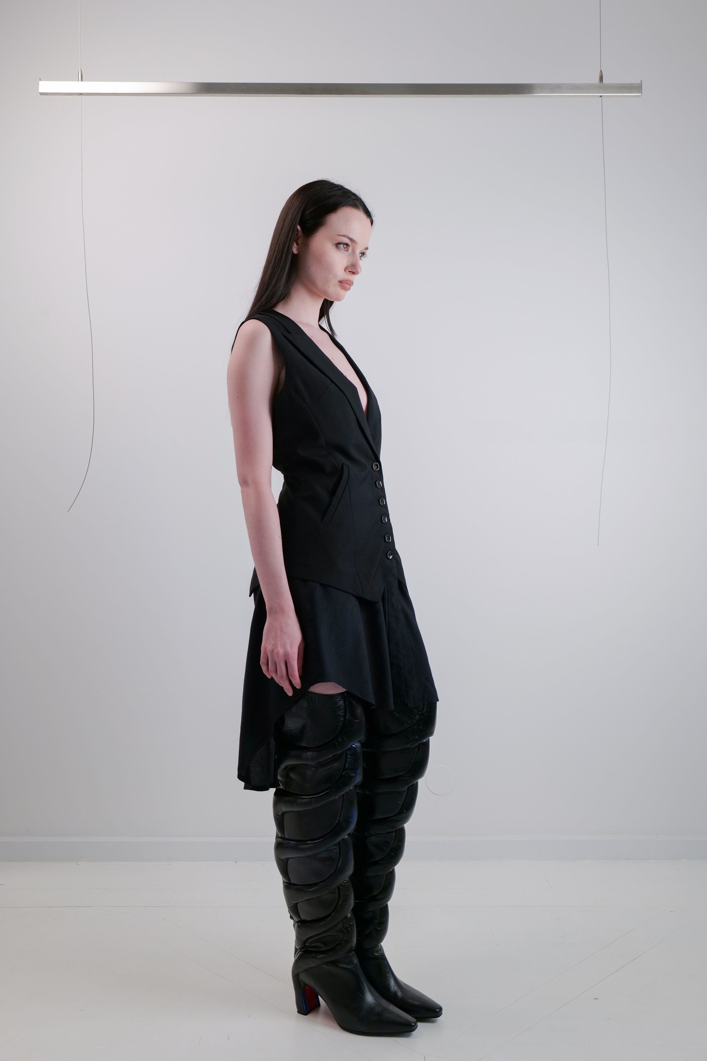 TAILOR WOOL VEST WITH INNER LAYER SILK COTTON DRESS