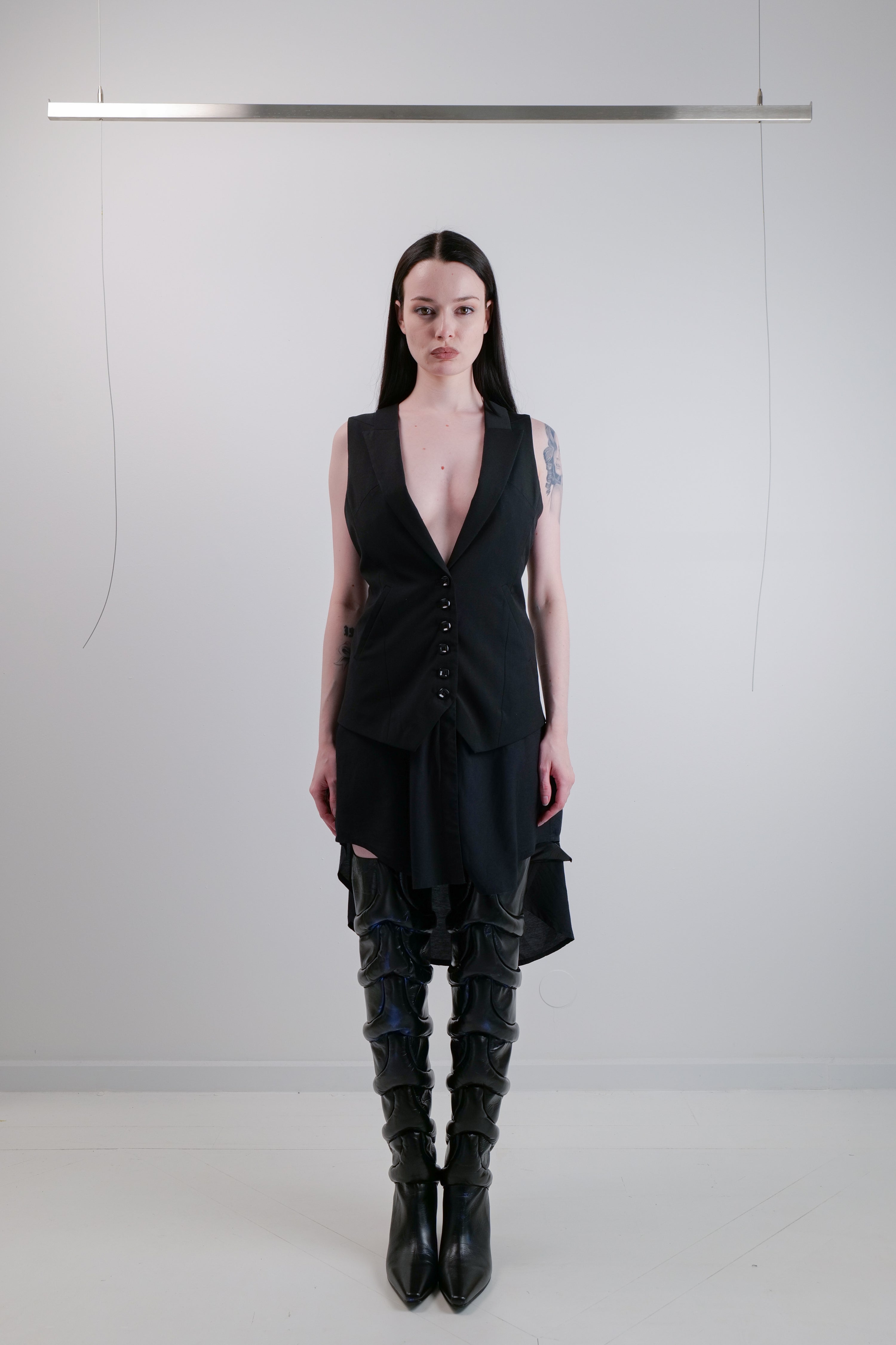 TAILOR WOOL VEST WITH INNER LAYER SILK COTTON DRESS