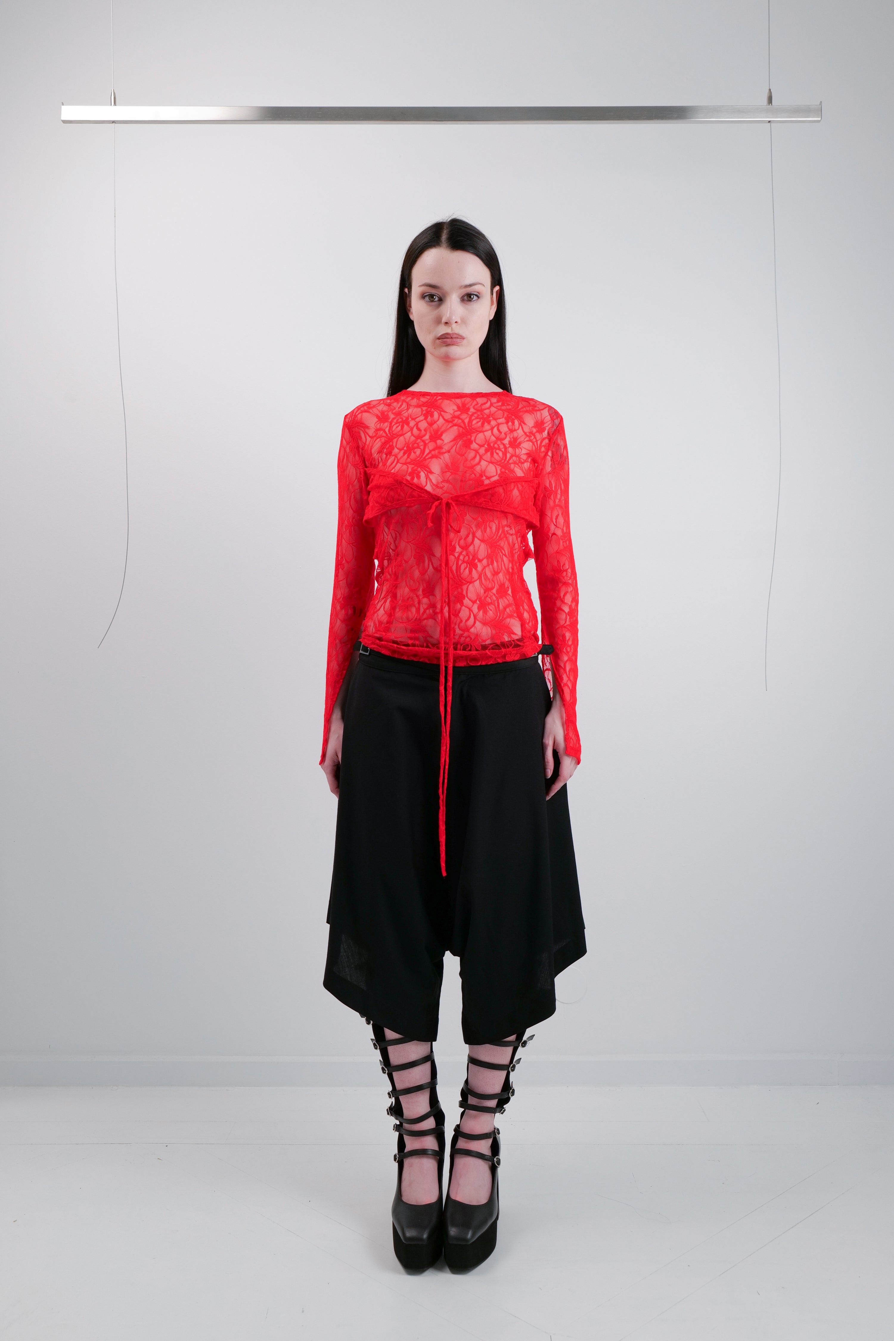 LACE MESH LONG SLEEVE - RED