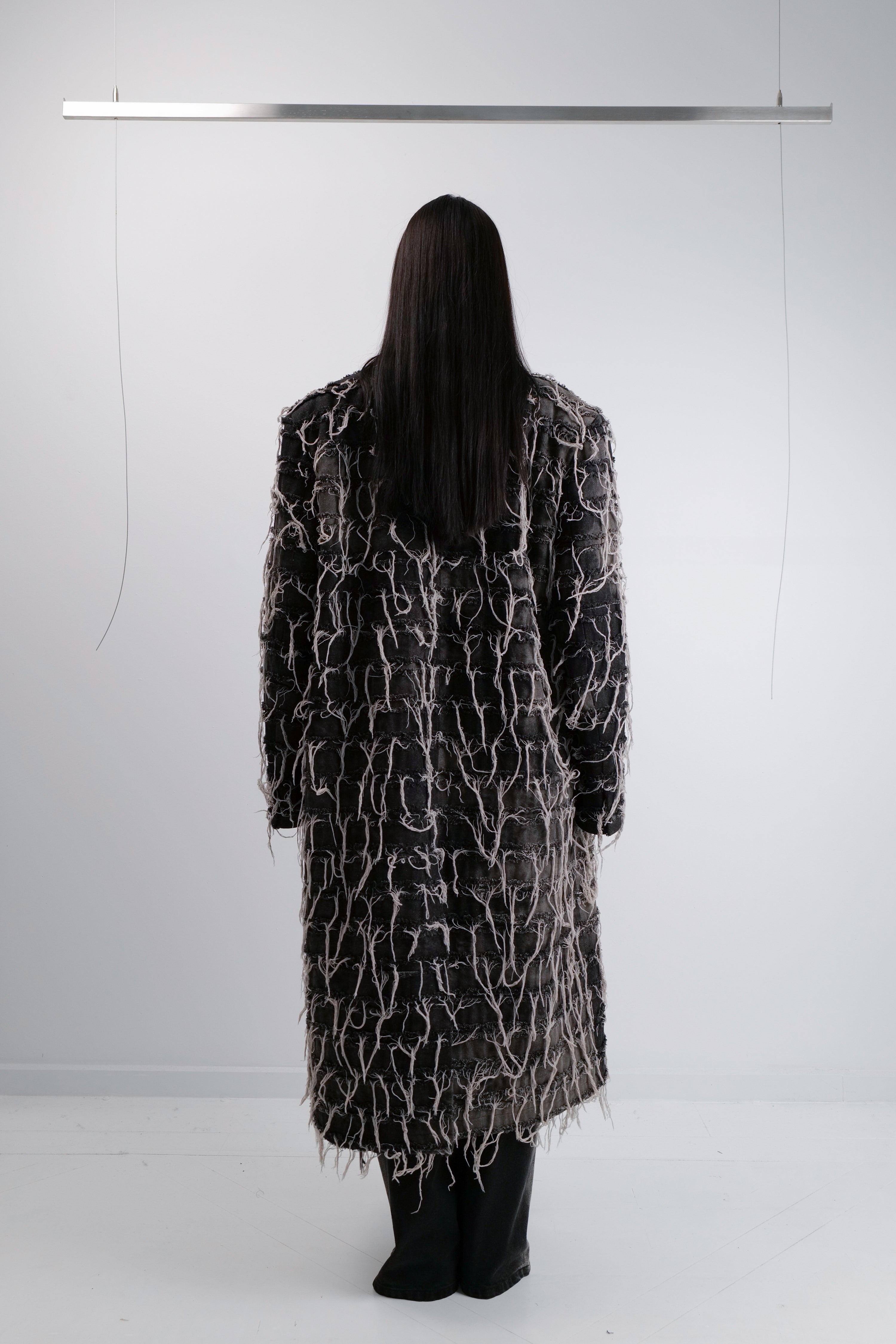 DISTRESSED DENIM OVERCOAT