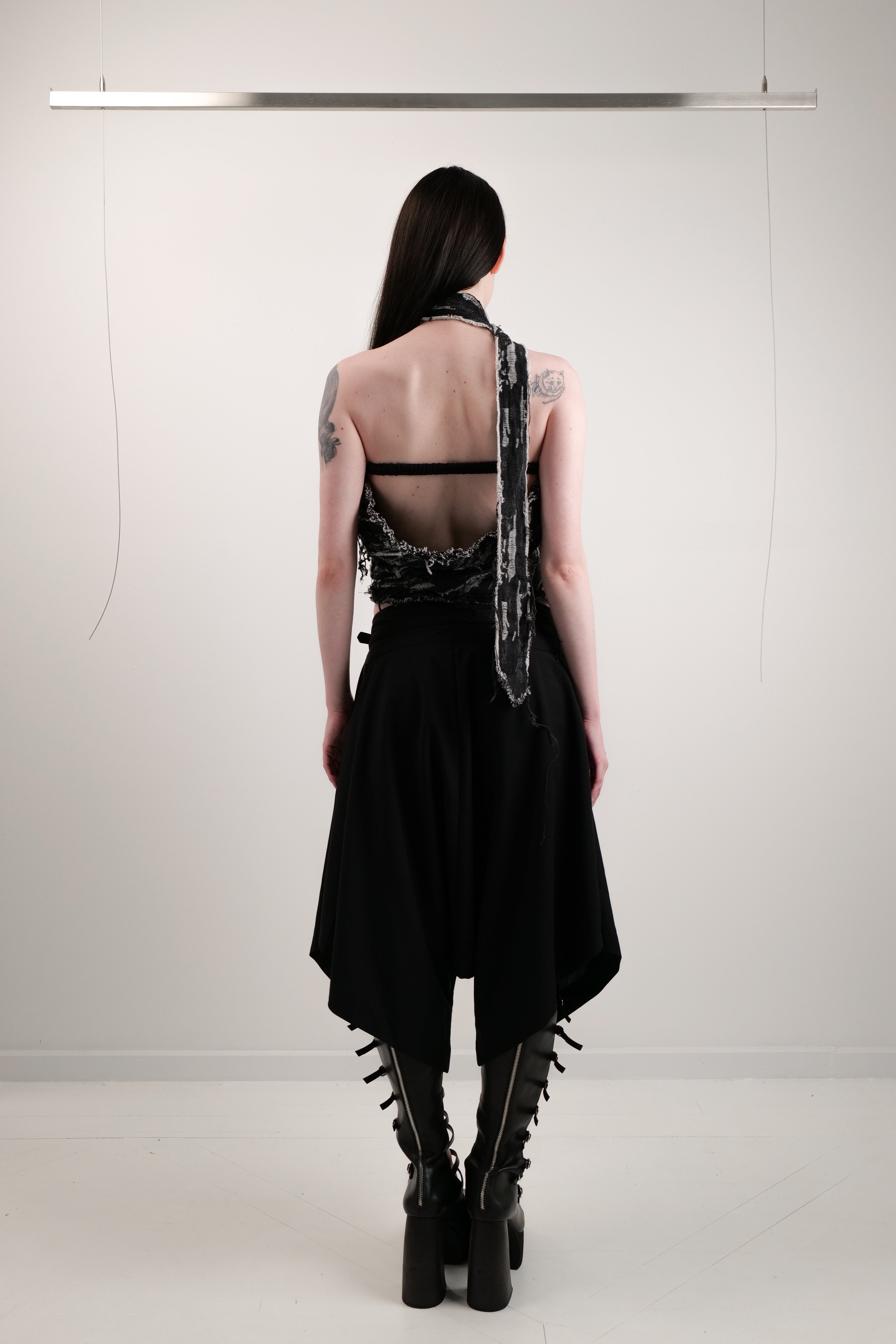 Distressed denim tube top