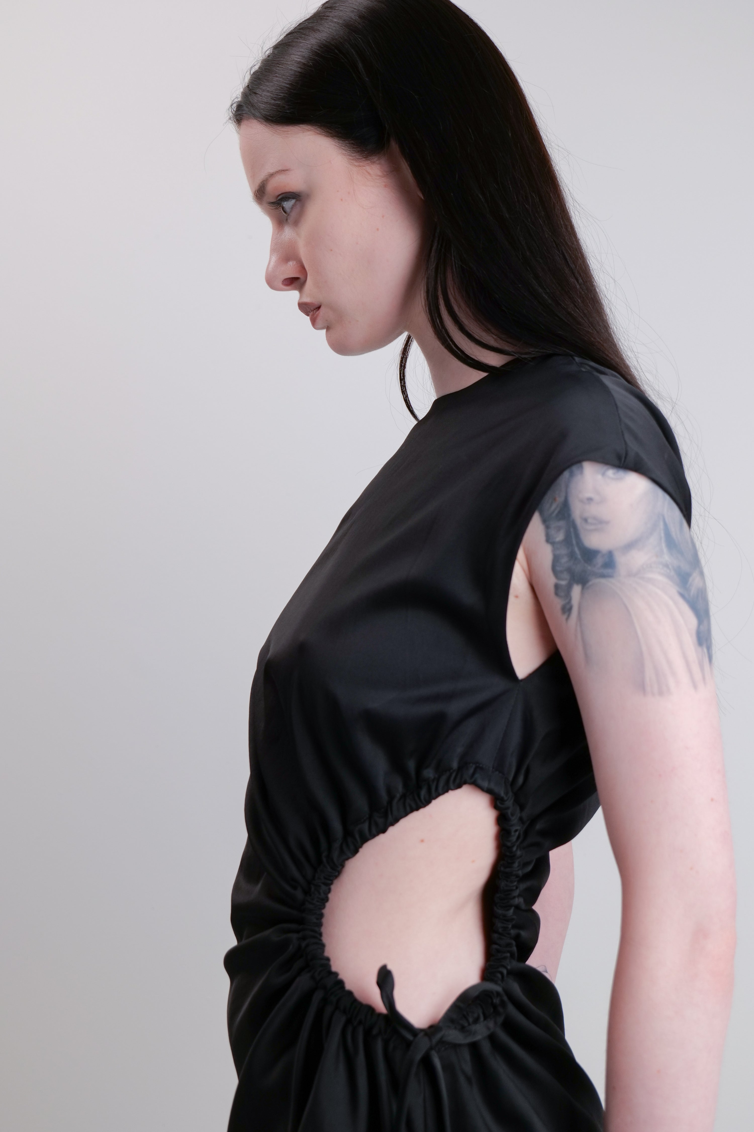 SATIN DRESS WITH CUT OUT DETAIL