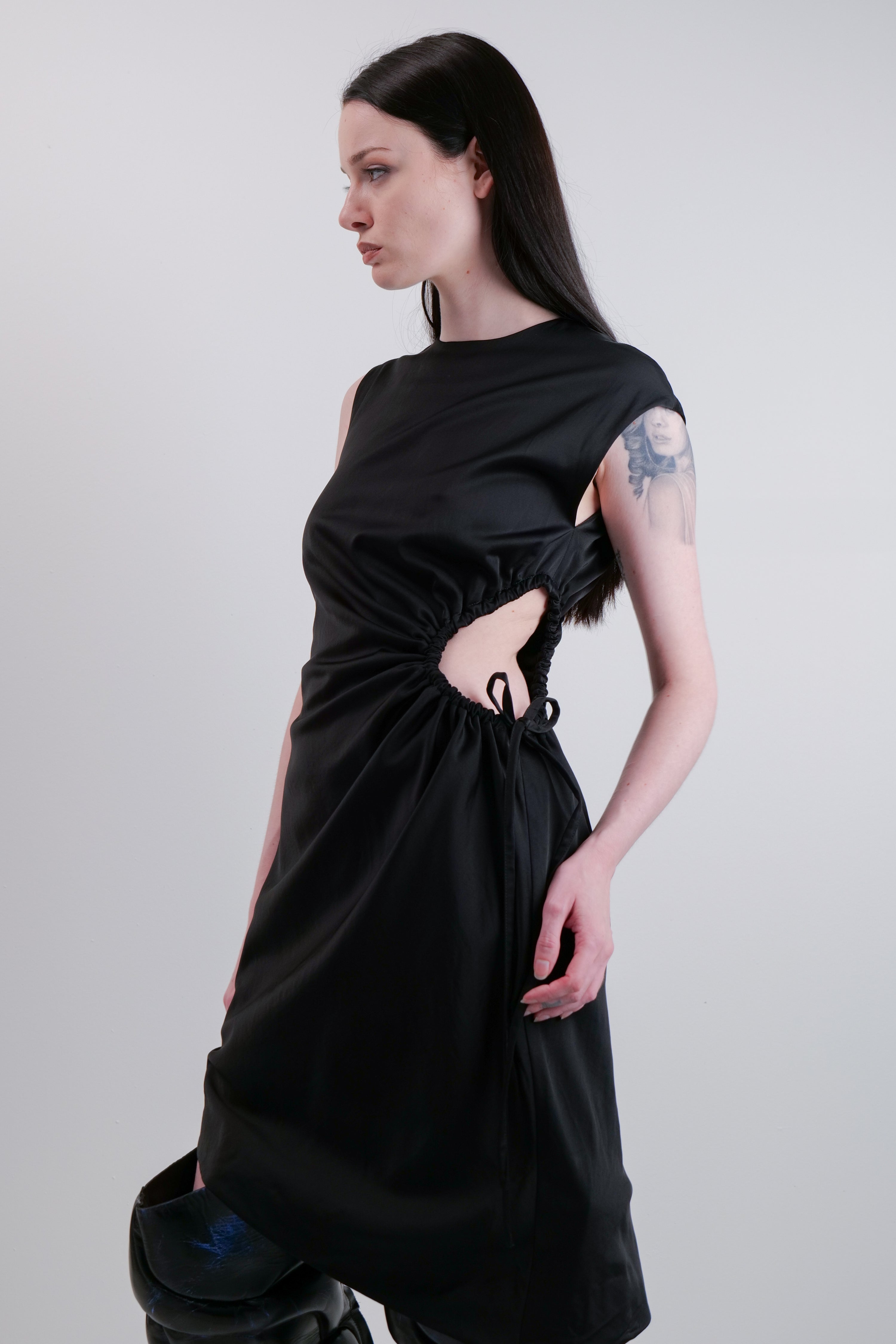 SATIN DRESS WITH CUT OUT DETAIL